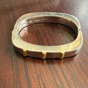 VINTAGE STERLING SILVER TD-34 TAXCO MODERNIST HINGED BANGLE BRACELET GEOMETRIC
